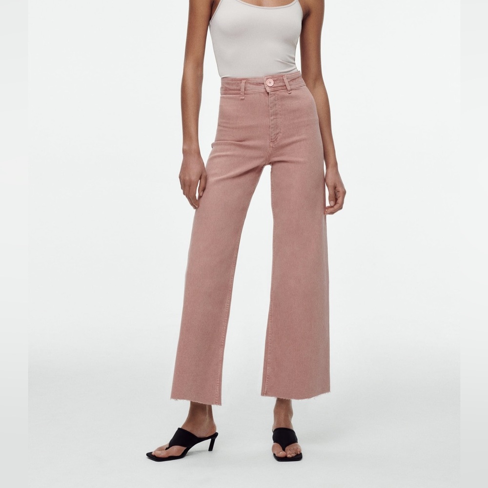 Blush pink high waisted  wide leg Zara jeans